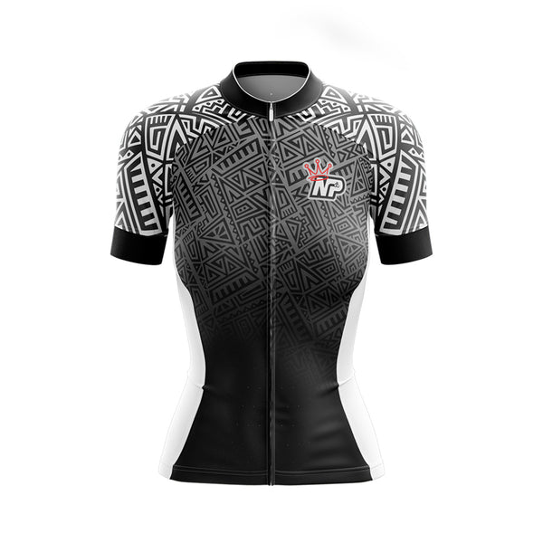 Women's Tribal Design Cycling Jersey - Black